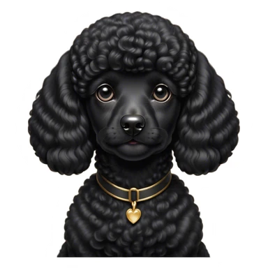 Cinematic Noble Black Poodle Portrait Emoji, Poised and regal, with a refined, elegant build and a meticulously groomed, curly jet-black Fur, deep-set soulful dark eyes, Simplified yet sharp and sophisticated features, highly detailed, glowing with a soft, dignified glow, high shine, intelligent and graceful, stylized with an air of sophistication, focused and attentive, soft glowing outline, capturing the essence of a watchful and confident companion, so majestic it feels as though it could prance out of the screen with effortless authority! sticker