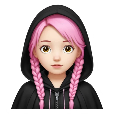 pink braids hair kid girl, white skin, wear black cloak sticker
