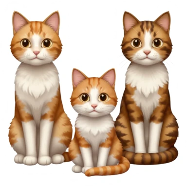 3 cats different colours including brown tabby and white, light patchy calico, and ginger and white sticker