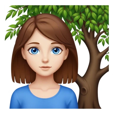 girl with brown hair and blue eyes by tree sticker