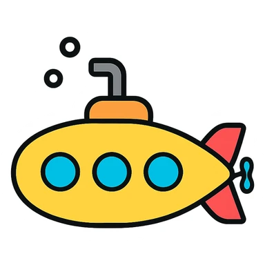 submarine, color outline icon style, clean lines, simple details sticker