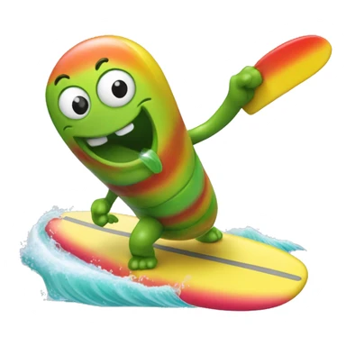 Gummy worm riding surf board sticker