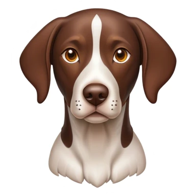 Cinematic German Pointer Portrait Emoji, Elegant and alert, sleek brown and white tones, Simplified yet sharp features, highly detailed, glowing with a warm, confident glow, high shine, intelligent and poised, stylized with an air of grace, focused and attentive, soft glowing outline, capturing the essence of agility and loyalty, so lifelike it feels as though it could spring into motion at any moment! sticker