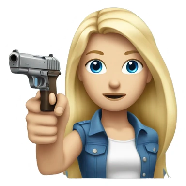 Long Blonde hair blue eyes girl holding gun up sticker