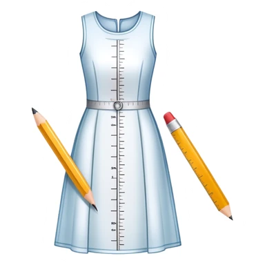 Icon for Fashion Design: a dress pattern with measurements, a ruler, and a pencil. The icon should represent the process of designing clothing with a focus on precision and tailoring. Transparent background. sticker