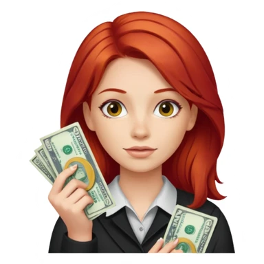 a girl with red hair holding two dollars sticker