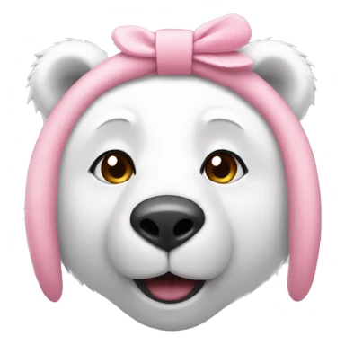 polar bear wearing pink bunny ear headband on head sticker