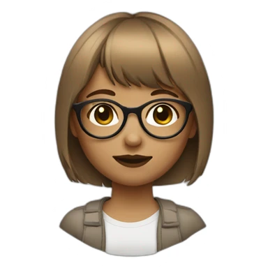 girl with round glasses, bangs, and light brown hair wolf cut style sticker