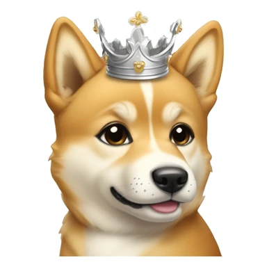 protrait side view of a cute baby doge with silver crown sticker