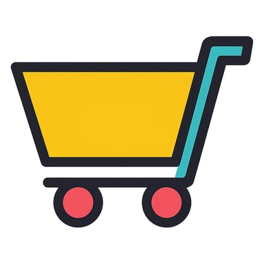 flat color grocery cart icon with bold outline, no text sticker
