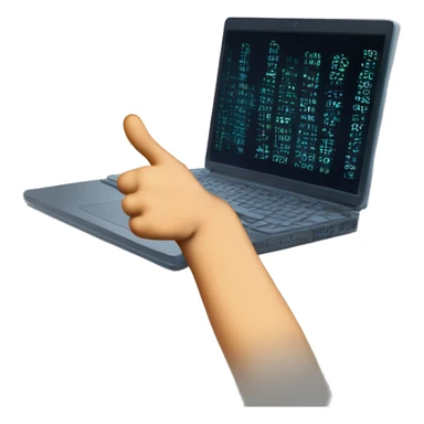 lose-up of a programmer's hand giving a thumbs up gesture. The hand is emerging from a keyboard, with lines of code visible on a blurred computer screen in the background. The overall mood is positive and encouraging. sticker