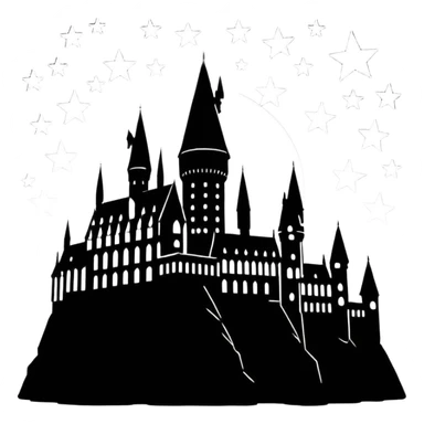 Harry Potter series, Hogwarts castle silhouette with stars, outlined only sticker