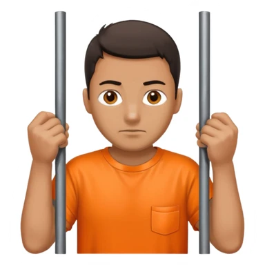 prisoner with orange shirt, metal bars in front of him and he touches the bars sticker