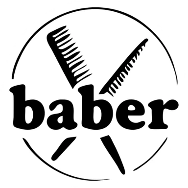 Barber shop logo with the text "baber" and a comb and scissors sticker