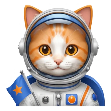 a cat in space suit, holding blue rectangle flag sticker