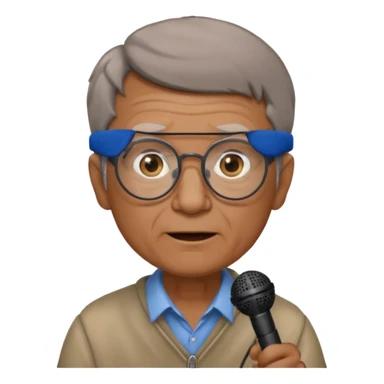 singer, Old man, brown short hair, holding mic, glasses sticker