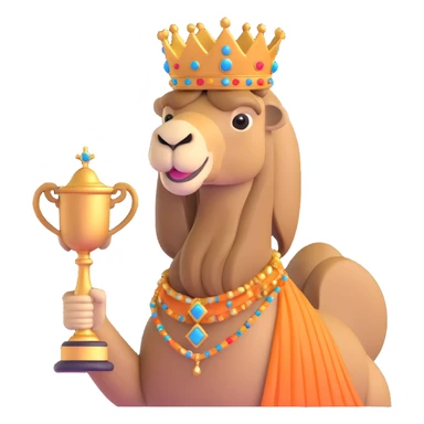 dromedary with a crown on its head and a trophy with #1 on it sticker
