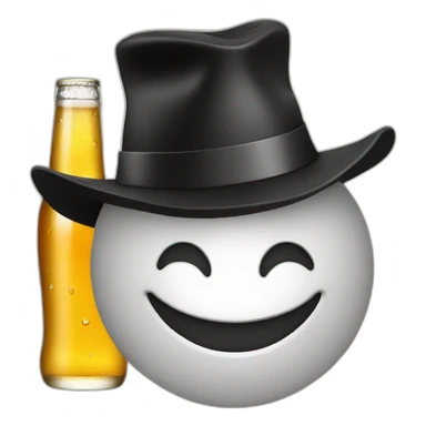 laughing emoji face with tears and a hat in the shape of a beer sticker