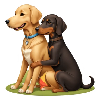 Golden retriever hugging Doberman dog sticker
