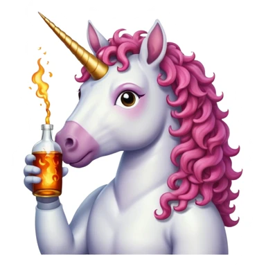 Unicorn curly hair with bottle fireball whiskey  sticker
