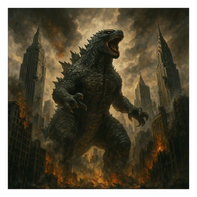 godzilla attackig ny sticker