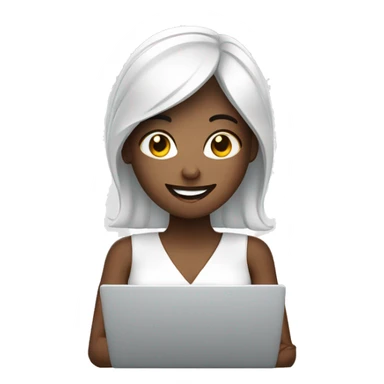 create an happy women helpdesk with their laptop, white skin sticker