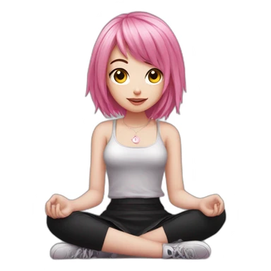 Front view curvy emo girl pink hair sits on the floor straight view hands up black skirt полосатые рваные чулки sticker