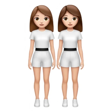 👯‍♀️ generate this emoji, as two white girls, bffs, the same pose but maybe the outfit cuter. we are models. both with brown hair. one girl in white outfit, the other in black. luxury outfits  sticker