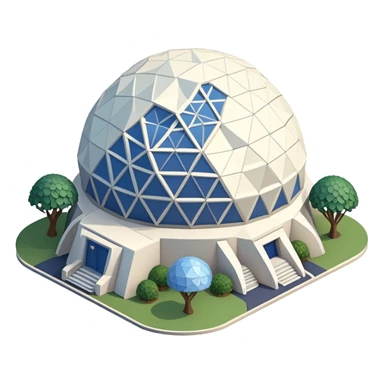 Isometric exterior Walt Disney World Epcot spaceship earth geodesic dome sphere, dollhouse style 3D realistic  sticker