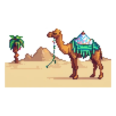 pixel art camel with Saudi desert background sticker