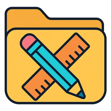 folder icon for 'school' with crossed pencil and ruler, modern colors, rounded shape sticker