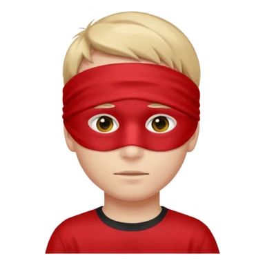 boy wearing red cloth over only eyes boy wears black t-shirt sticker