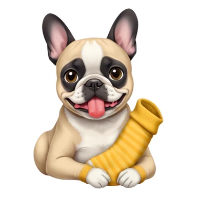 Black and white frenchie eating a sock  sticker