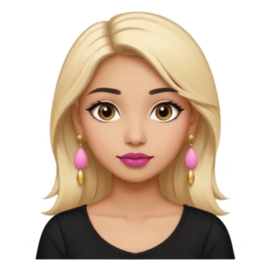 Sweet Indian girl blond hair brown eyes brown/pink lipstick pink blush black top gold earrings  sticker