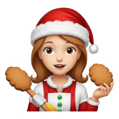 clean and vanilla girl with santa claus hat like holiday mood, baking ginger cookie sticker