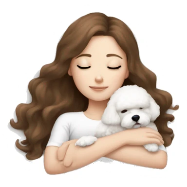 White girl brown hair sleeping with Mini Bichon sticker