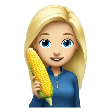 Blonde girl with blue eyes eating corn sticker
