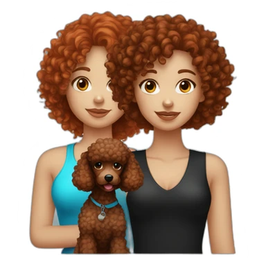Red curly hair girl with blue eyes and her black wavy poodle with long hair sticker