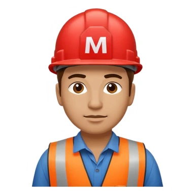 Construction worker big moe red hard hat that has an m on it sticker