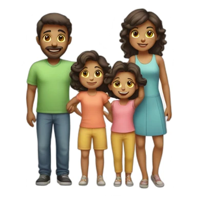 Family with one boy kid and three girl kids sticker