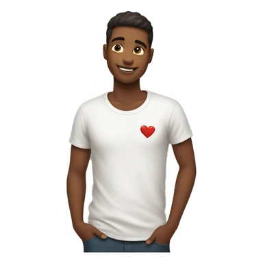 A young man in white t-shirt touching his heart sticker