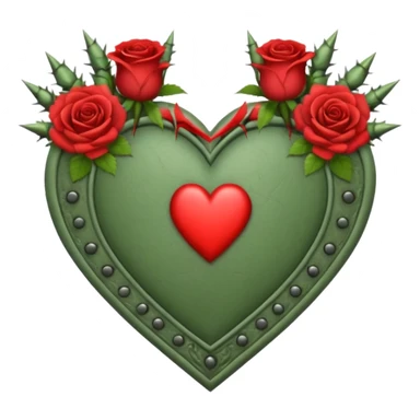 Can you make a sage green heart with a gothic design, I want roses and spikes around the heart. In the middle of the heart the letter I sticker