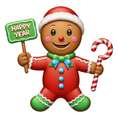gingerbread man with a happy new year sign sticker
