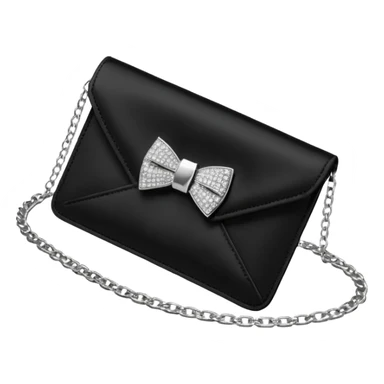 ultra detailed realistic Jimmy choo New Season: Soft card holder with chain, 
black Satin Cardholder with statement crystal-embellished bow. With silver-tone chain, envelope-style flap for functionality, render, 4k, 8000x8000 pixels, 300 dpi, no emoji faces or emoji icons, no human  sticker