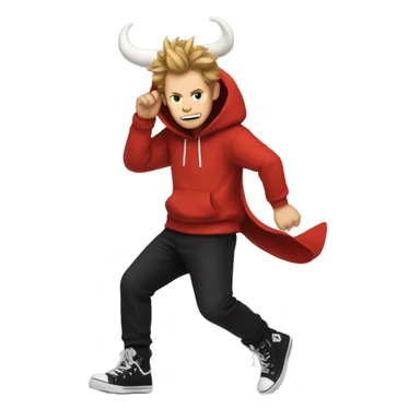Tord has red hoodie and black pants and black and white shoes and horns in his hair  sticker