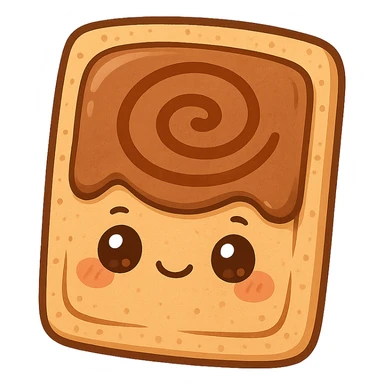 chibi cinnamon poptart with warm brown frosting and cinnamon swirl pattern, cute face with expressive eyes sticker