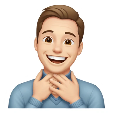 man laughing hands around neck  sticker