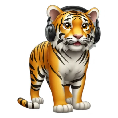 tiger standing on 2 feet wearing headphones sticker