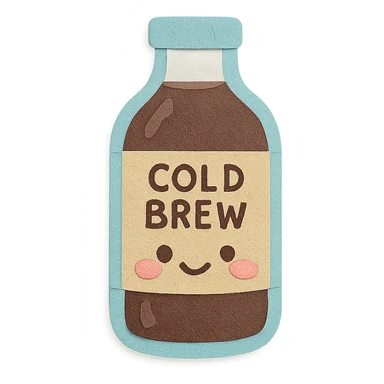 kawaii glass cold brew bottle, full body, blushing cheeks, soft pastel colors sticker
