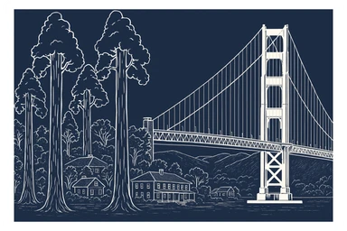 Create a header size 1200 x 800 that incorporates the image. Make it more seamless and add a sketch of more of the Presidio sticker